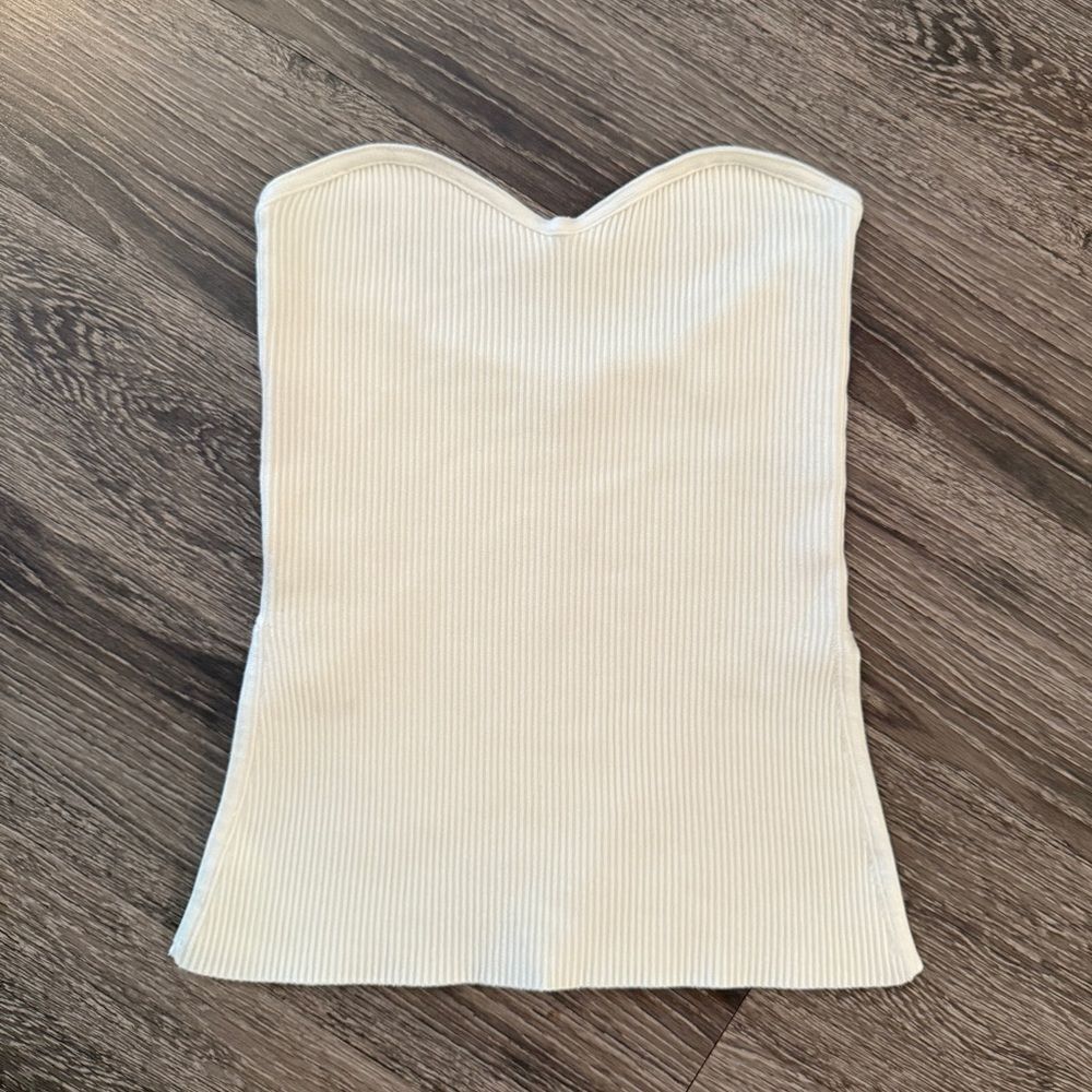 Caroline Constas Ribbed Cream Tube Top